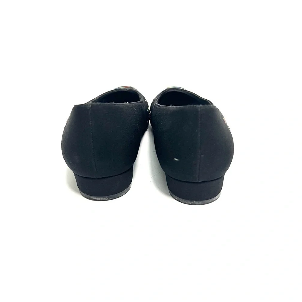 Vintage Y2K black fabric New Years Eve 2000 embroidered holiday kitten heels
